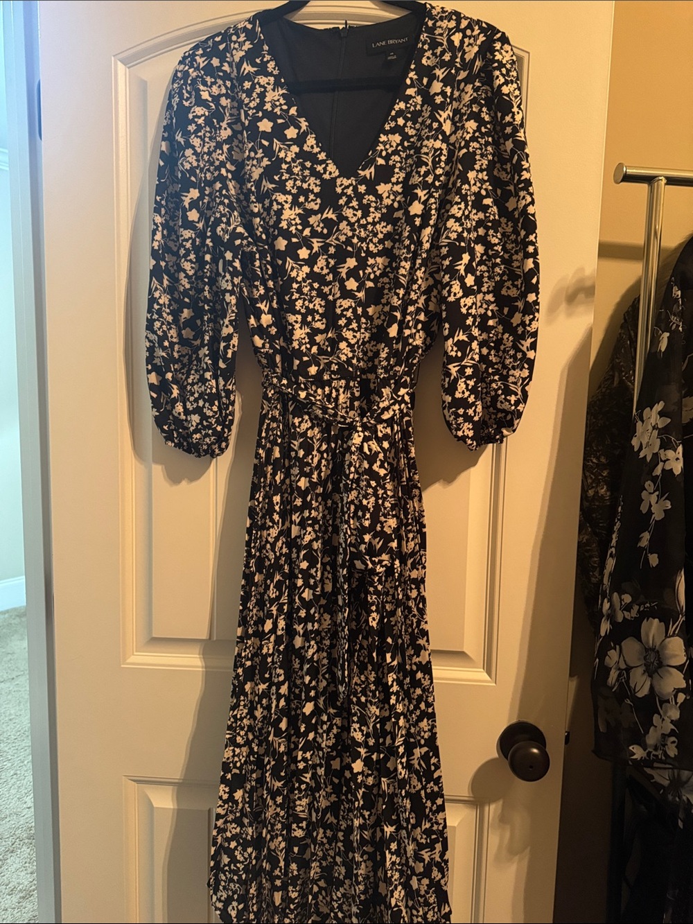 Lane Bryant Black and White Floral V-Neck Maxi Dress